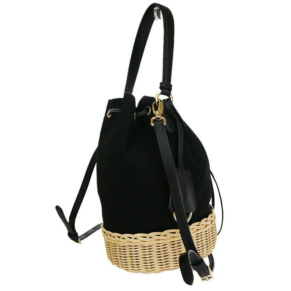 PRADA 2Way Plage Wicker 2Way Shoulder Hand Bag Straw Canvas Leather - Picture 14 of 16